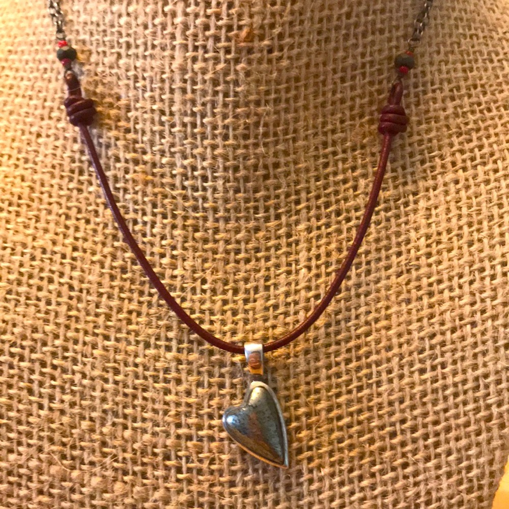RARE Silpada Sterling & Leather Heart Necklace